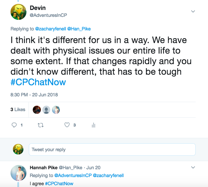 Devin tweets about how adjusting to a mobility device is different due to having to deal with physical issues that others may not have